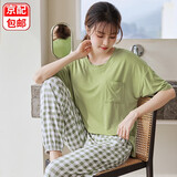铂呐苓 睡衣女 春夏圆领宽松短袖长裤带胸垫小清新可外穿家居服套装 睡衣女【带胸垫-L码】