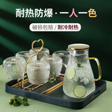 青苹果水杯杯子带把泡茶杯客厅家用耐热玻璃杯清新森系牛奶杯水具套装 6色彩柄杯+冰晶壶+架+莫兰迪盘