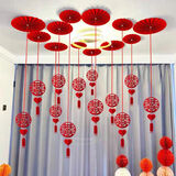 捷懿婚房布置套装结婚庆客厅吊坠拉花挂件男女方婚礼用品新房喜字挂饰 【12*红纸扇+12*圆喜吊坠+点胶】