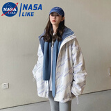 NASALIKE羊羔毛棉衣情侣棉衣男冬季痞帅羽绒棉服ins港风两面穿PU皮厚外套 越颠者D04 双面穿外白内蓝色 XL 关注店铺 优先发货