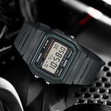 卡西欧手表 时尚简约复古小方块 潮流运动百搭电子表学生表考试表 F-91W-3 小方块绿圈