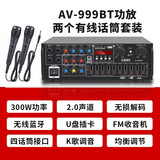LDZS 新款大功率功放机220V蓝牙U盘USB接口插SD卡FM收音专业调音重低音K歌HIFI功放 999功放机+两个有线话筒