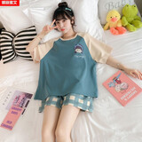 依善屋舍睡衣女夏季短袖薄款女士夏天新款学生可爱卡通家居服两件套装可外 YEX格子女孩 2XL 码建议120-135斤