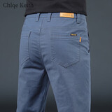 ChlqeKeith高端纯棉休闲裤男士秋冬季新款男裤商务百搭修身直筒西装裤男春秋 牛仔蓝 32 【适合体重135-145斤】