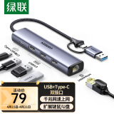 绿联 USB3.0转千兆网口Type-C扩展坞分线器 网线转接头RJ45转换器 适用苹果15MacBook华为笔记本电脑