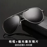 堡莱斯近视太阳镜男偏光近视墨镜女开车专用有度数司机变色飞行员蛤蟆镜 枪框+偏光墨灰0-600度 太阳镜