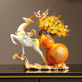 赟娅招财葫芦发财树福鹿客厅电视柜摆件轻奢高档葫芦装饰乔迁开业礼品 橘色葫芦招财福鹿【礼盒】