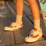 极路客新款极路客豹纹牛反翻毛皮男女学生专业耐磨硫化橡胶底运动滑板鞋 豹纹 42