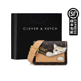 CLEVER & KETCH包包女包斜挎包卡通印花腋下包百搭邮差包小方包生日礼物送女友 咖啡杏