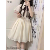 紫蒙JK连衣裙夏季2024新款学生小个子少女高中初中生女生衣服裙子夏天 时尚韩版杏色 均码（可备注码数）