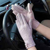 鑫铎夏季防晒手套女薄款纯棉透气触屏防滑春秋开车骑行 雪花珠豆沙紫 均码