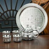 百福999银茶具中式套装1壶4杯欧式茶杯复古风泡茶壶茶杯送礼品 百福六件套【1托1壶4杯】 今日一折抢最后30件