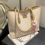 栢启歆大容量包包女托特包大学生上课通勤百搭单肩包生日礼物送女友老婆 方格托特包【米白色带挂件】