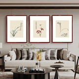 澜鹰  新中式客厅装饰画张大千三联挂画卧室沙发背景墙壁画郎世宁国画 张大千兰花三联 50*70cm