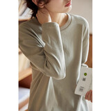 可然朴简【自恒】 经典简约基础款高档长绒棉纯棉圆领短袖T恤上衣女装 乌龙奶绿 L