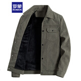 罗蒙（ROMON）夹克男士春秋时尚翻领上衣商务休闲灯芯绒外套男2270军绿加绒M