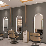 金鑫欧美发镜子发廊专用落地理发店镜台网红带灯LED单面发光挂墙智能镜 无边框上下圆内光170*70 官方标配