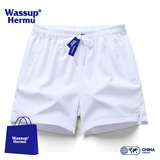WASSUP HERMU短裤男夏季潮牌速干宽松薄款三分裤运动沙滩男女外穿学生百搭裤子 白色 XL （建议110-125斤）