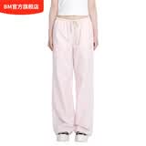 BM休闲裤女粉色条纹低腰系带抽绳运动裤2026夏季新款阔腿裤直筒裤 粉色 均码
