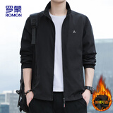罗蒙（ROMON）夹克男潮流秋季商务行政立领宽松休闲防风外套男装JK83 黑色 4XL