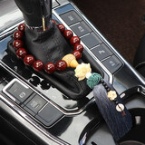 木菩印象 汽车挂件车内吊饰档位珠档把佛珠紫檀木质自动挡手动车载挂饰 档位 15mm17颗 莲花平安 灰蓝流