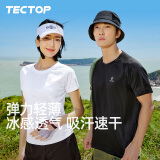 探拓（TECTOP）圆领短袖T恤男士运动户外夏季轻薄透气快干上衣女情侣款t恤 男款黑色 M
