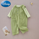 迪士尼（Disney）婴儿连体衣春季薄款纯棉哈衣两件套男女宝宝长袖哈衣爬服3-18个月 【条纹绿色】背带裤+内搭 888 福袋随机