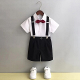 GOKU男童礼服套装幼儿园演出服背带裤夏季小主持人儿童西装毕业服花童 黑色 130（建议体重43-50斤）