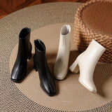 达芙妮短靴女2025百搭靴子女春秋法式高跟鞋裸靴粗跟瘦瘦靴女 米白色 40