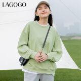 lagogo拉谷谷2023年春季新款绿色圆领假两件针织卫衣女拼接设计感 绿色(L2) 160/M/38