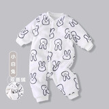 热带羊婴儿连体衣秋冬季加厚哈衣0-1岁男女宝宝爬服珊瑚绒连体衣睡衣  【珊瑚绒】长袖白兔 90cm