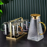 格娜斯（CRISTALGLASS）玻璃杯水杯套装家用客厅带把杯子泡绿茶杯耐热牛奶杯家庭高颜值 六色款400ml+金色杯架+四方水壶