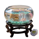 宠宝它创意桌面鱼缸生态圆形玻璃金鱼缸乌龟缸迷你小型造景家用水族箱 20CM+底座+彩石+仿水草
