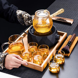 电陶炉煮茶器家用玻璃茶具套装功夫蒸煮茶壶泡茶器养生电茶炉烧水壶 8头（龙胆壶金把）套装+电陶炉钻石黑+手拉盘