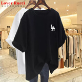 LOVER RUCCI粉色t恤女夏季短袖2026年欧货大版纯棉中长款宽松遮屁股上衣服ins LA黑色 XL 建议126-140斤