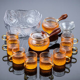 正扬玻璃功夫茶具套装家用锤纹花梨木双侧把泡茶壶耐热茶杯办公整套小 13头 锤侧花梨+8龙纹金把+茶洗