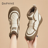 达芙妮雪地靴女加绒保暖舒适短靴时尚百搭靴子时髦扣带棉鞋厚底女鞋子 4022607211 米色 38 