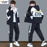 卡度顿青少年外套男夹克套装春秋季2025新款大高中学生潮流穿搭衣服一套 两件套【2201黑白春秋+工装裤】 L 适合106-120斤
