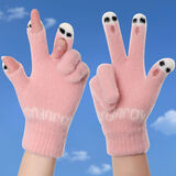 毕菲索手套女冬季可爱保暖儿童手套漏指学生写字触屏手套针织毛线手套男