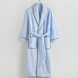 金号A类纯棉浴衣浴袍男女毛巾料宽松系带式 柔软吸水情侣秋冬季家居服 3907蓝色+纯棉 180#（身高176-190cm）