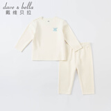 戴维贝拉（DAVE＆BELLA）儿童内衣套装男童德绒睡衣女童家居服中大童秋衣两件套秋装新款 米白【DBJ20266-K】 120 cm（建议身高110-120cm）
