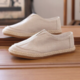 锦宫中国风亚麻渔夫鞋老北京布鞋男透气软底防滑防臭男士棉麻休闲鞋 卡其色 42