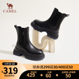 骆驼（CAMEL）2023冬季新款粗跟英伦风烟筒靴马丁靴切尔西靴女短靴 黑/蓝 35
