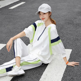 NPZ运动套装女春夏薄款女装时尚韩版潮流宽松蝙蝠袖连帽卫衣两件套女 白色 M .95-110斤