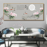 欧发 新中式客厅装饰画花开富贵花鸟山水画沙发背景墙横版挂画现代简约书房办公室卧室床头壁画晶瓷画 花开富贵-J款 50*120cm/布艺画