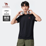 骆驼（CAMEL）运动速干T恤透气宽松户外休闲圆领情侣短袖夏季男女同款，黑色M