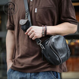 BOY CLN品牌 手工单肩包男 休闲真皮斜挎包男士头层牛皮复古相机小背包 小众简约迷你随身手机小包 黑色
