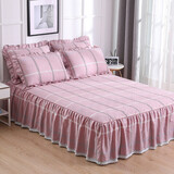 夹棉加厚款全棉床罩单件纯棉床裙式床套1.8m米荷叶边床群 梦萱粉 180x200床裙+枕套一对