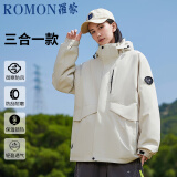 罗蒙（ROMON）三合一冲锋衣男夹克连帽外套女情侣装户外登山服白色M