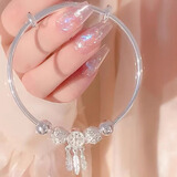 竹节莲花手镯女2025年新款中式手链ins平安传承简约蝴蝶钛钢脚链 捕梦网手镯